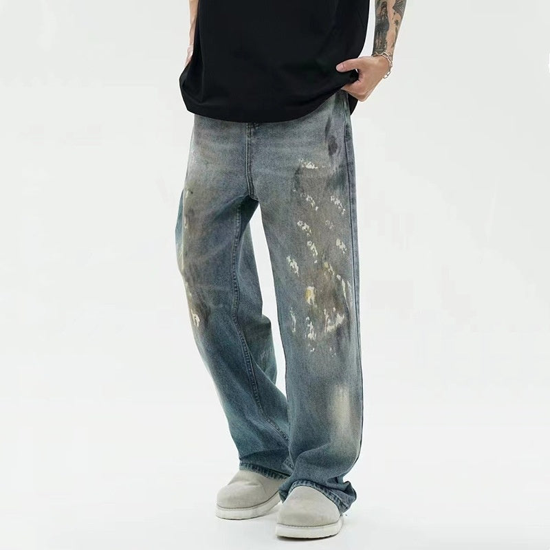 Men's Splash-ink Paint American Retro Loose Straight Wide-leg Pants Men's Splash-ink Paint American Retro Loose Straight Wide-leg Pants