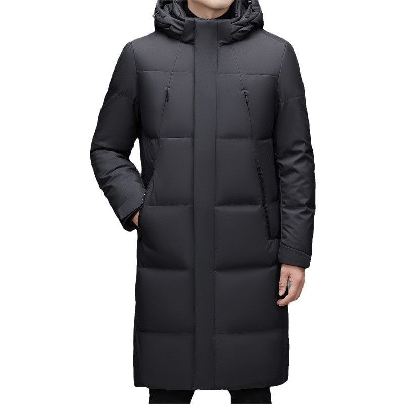 New Thick Warm White Duck Down Detachable Hat Men's Mid-length Down Jacket New Thick Warm White Duck Down Detachable Hat Men's Mid-length Down Jacket