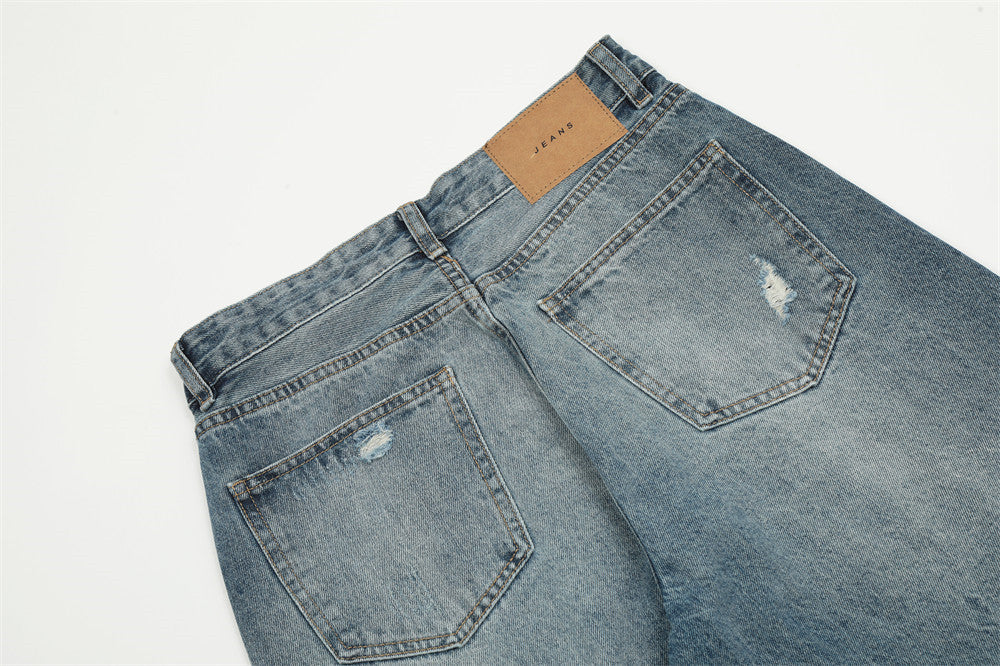 Washed And Frayed Jeans Men's Street Tide Brand Washed And Frayed Jeans Men's Street Tide Brand