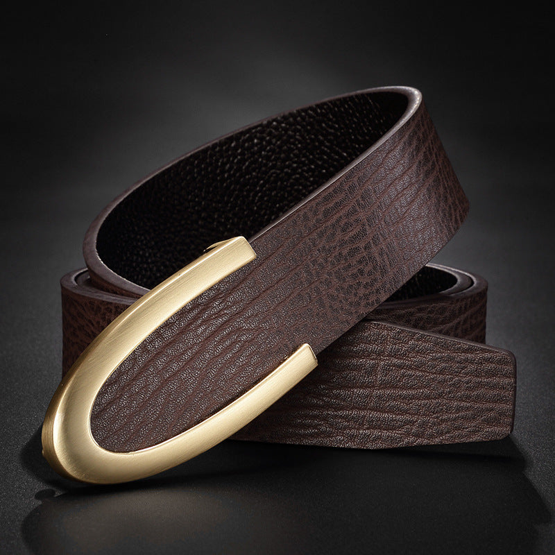 Casual Business Smooth Buckle Fashion Men's Leather Belt Casual Business Smooth Buckle Fashion Men's Leather Belt