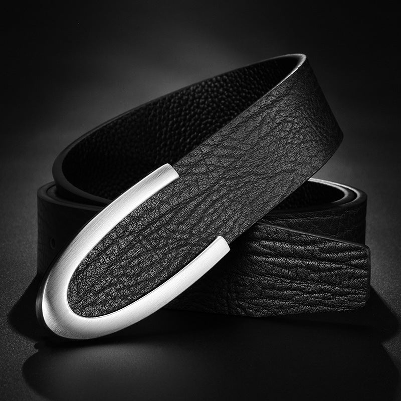 Casual Business Smooth Buckle Fashion Men's Leather Belt Casual Business Smooth Buckle Fashion Men's Leather Belt