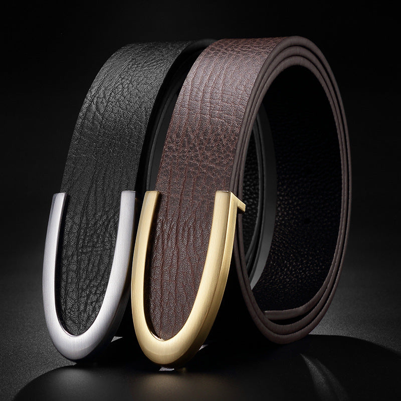 Casual Business Smooth Buckle Fashion Men's Leather Belt Casual Business Smooth Buckle Fashion Men's Leather Belt