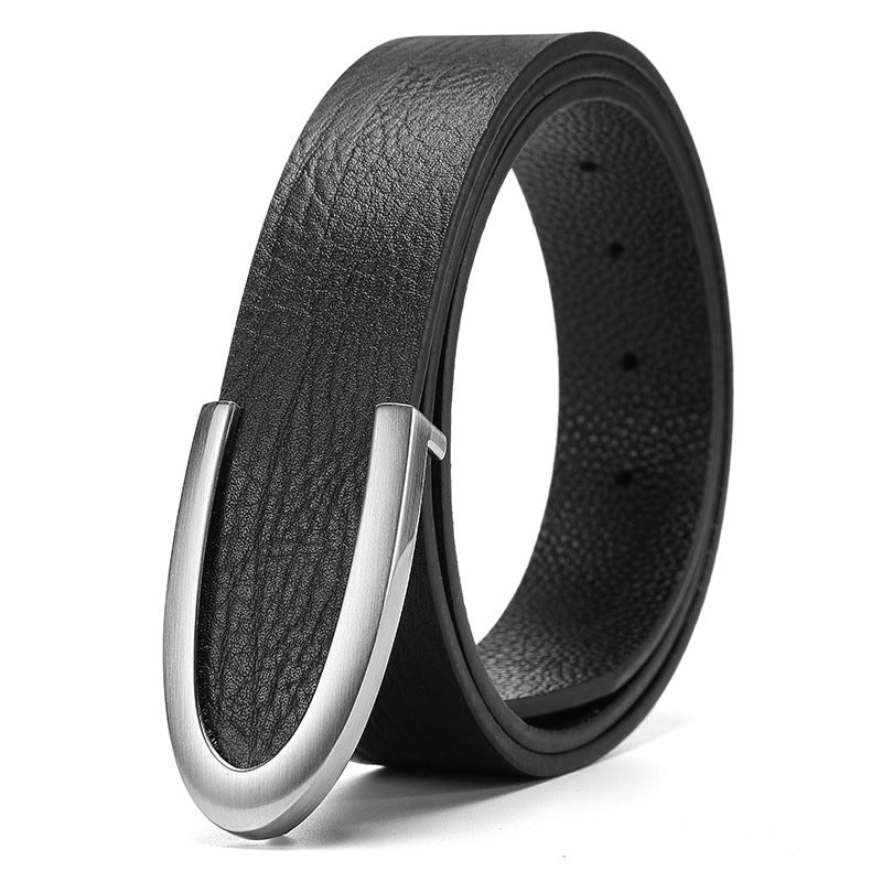 Casual Business Smooth Buckle Fashion Men's Leather Belt Casual Business Smooth Buckle Fashion Men's Leather Belt