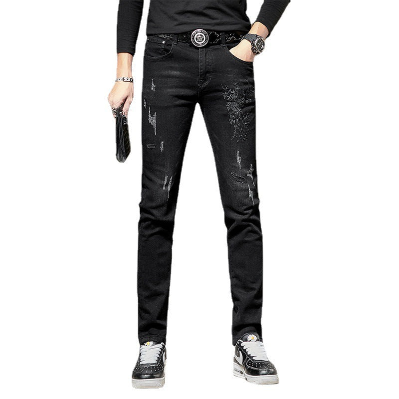 Embroidered Jeans Men's Slim Fit Ankle Tight Trousers Embroidered Jeans Men's Slim Fit Ankle Tight Trousers