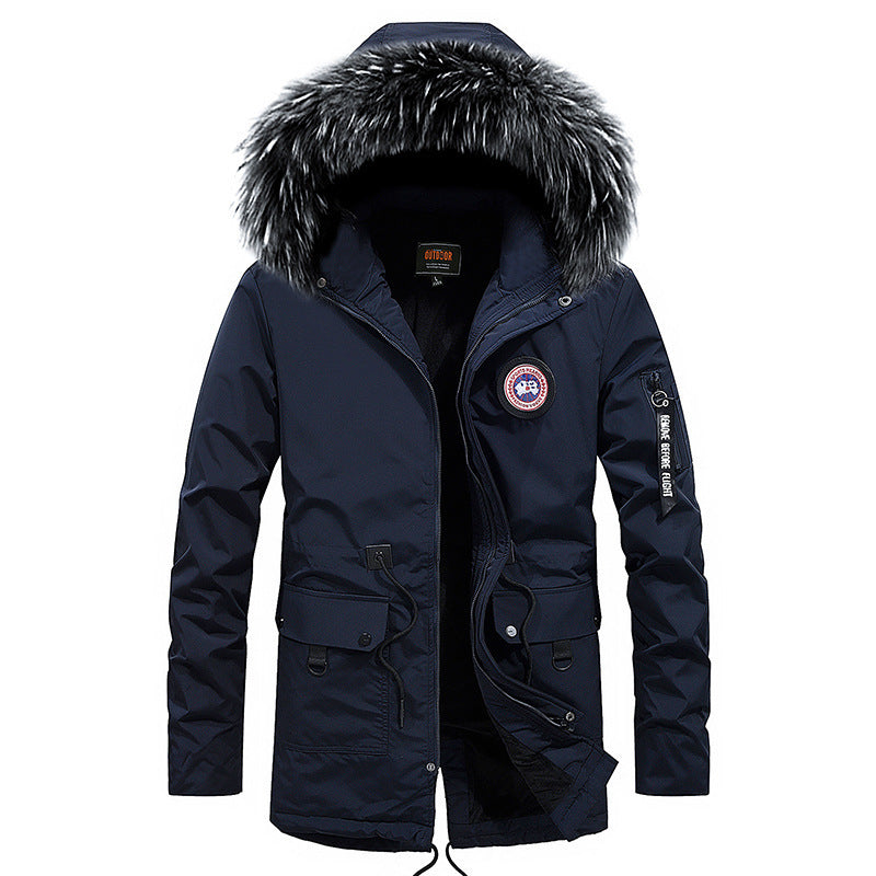 Winter new warm casual men's cotton coat thick long hair fur collar coat Winter new warm casual men's cotton coat thick long hair fur collar coat