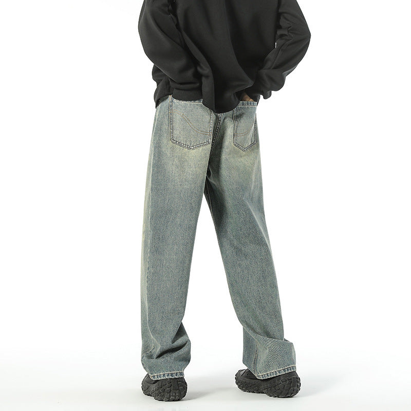 Retro Worn Looking Washed-out Green Blue Jeans For Men Retro Worn Looking Washed-out Green Blue Jeans For Men