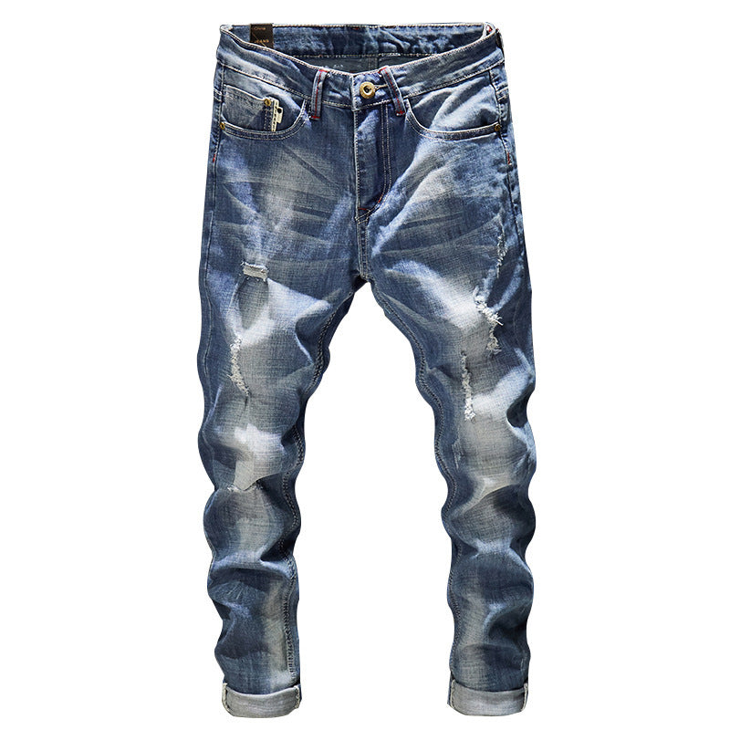 Ripped Jeans Men Slim Fit Light Blue Stretch Ripped Jeans Men Slim Fit Light Blue Stretch