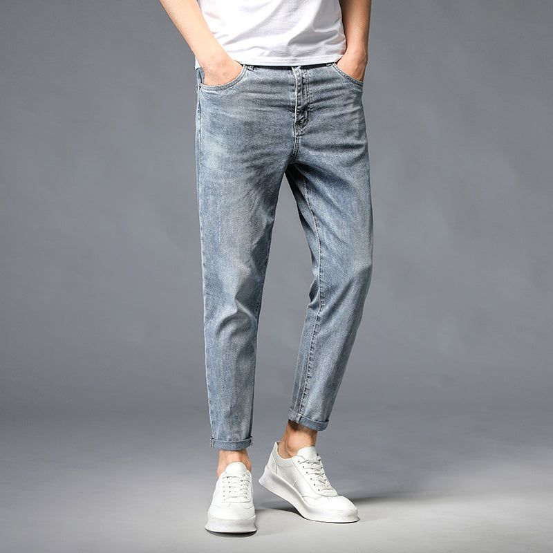 Nine-Point Washed Small Feet Jeans Straight-Leg Pants Men Nine-Point Washed Small Feet Jeans Straight-Leg Pants Men