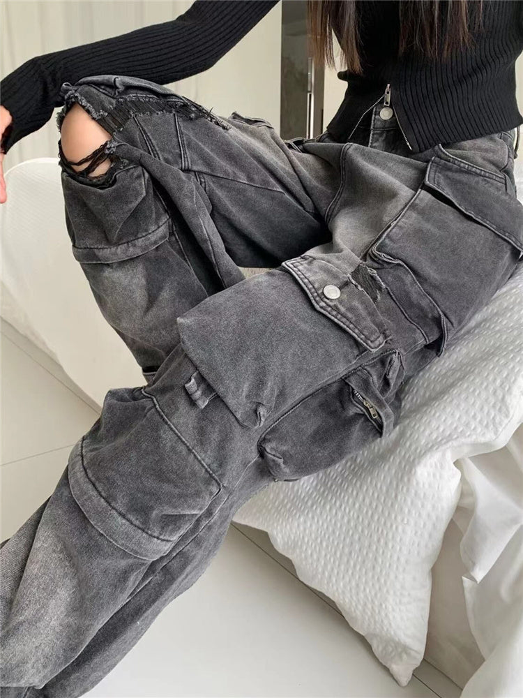 American Street Multi-pocket Workwear Jeans For Women American Street Multi-pocket Workwear Jeans For Women