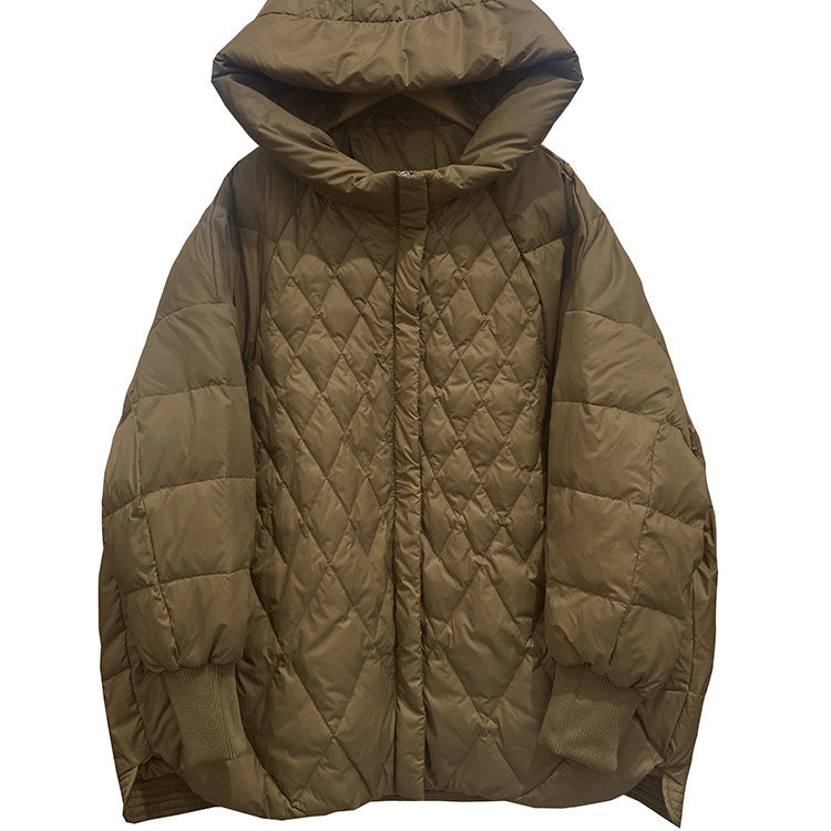 Diamond Lattice Artistic Loose White Duck Down Jacket Diamond Lattice Artistic Loose White Duck Down Jacket