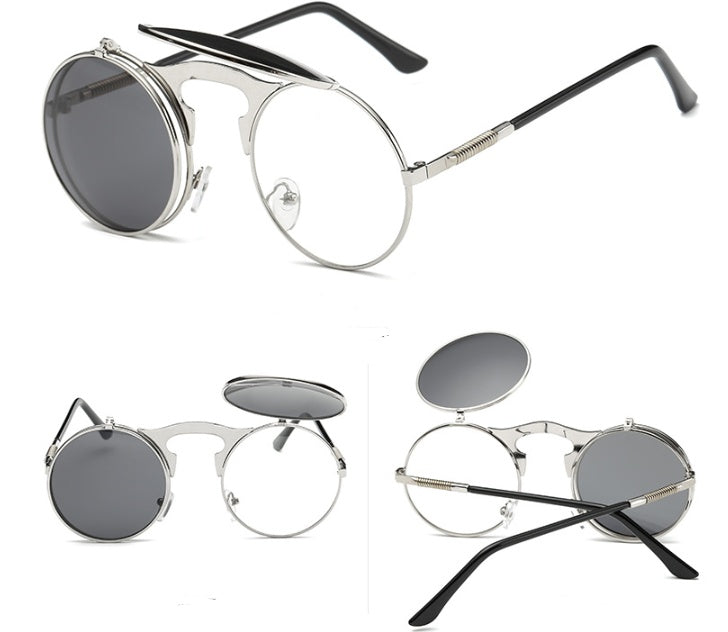 New Vintage Round Steampunk Sunglasses Flip-Up UV Protection Metal Frame Men And Women Summer Cycling Sun Glasses New Vintage Round Steampunk Sunglasses Flip-Up UV Protection Metal Frame Men And Women Summer Cycling Sun Glasses