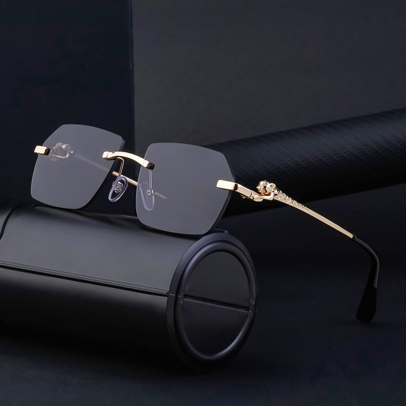 Frameless Trimming Leopard Temple Men Retro Square Frame Driving Sunglasses Frameless Trimming Leopard Temple Men Retro Square Frame Driving Sunglasses