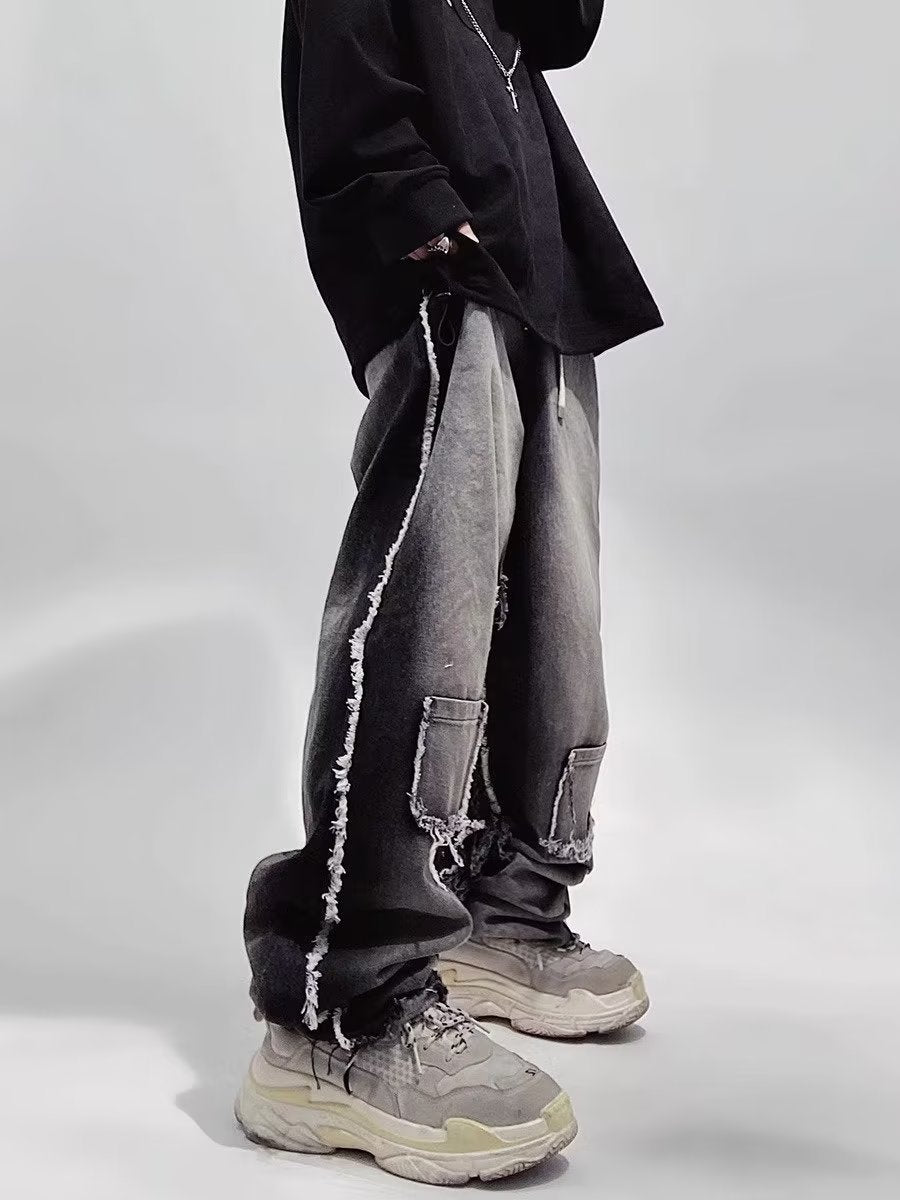 Plus Size Workwear Jeans Men's Retro Distressed Straight Mopping Pants Men Plus Size Workwear Jeans Men's Retro Distressed Straight Mopping Pants Men