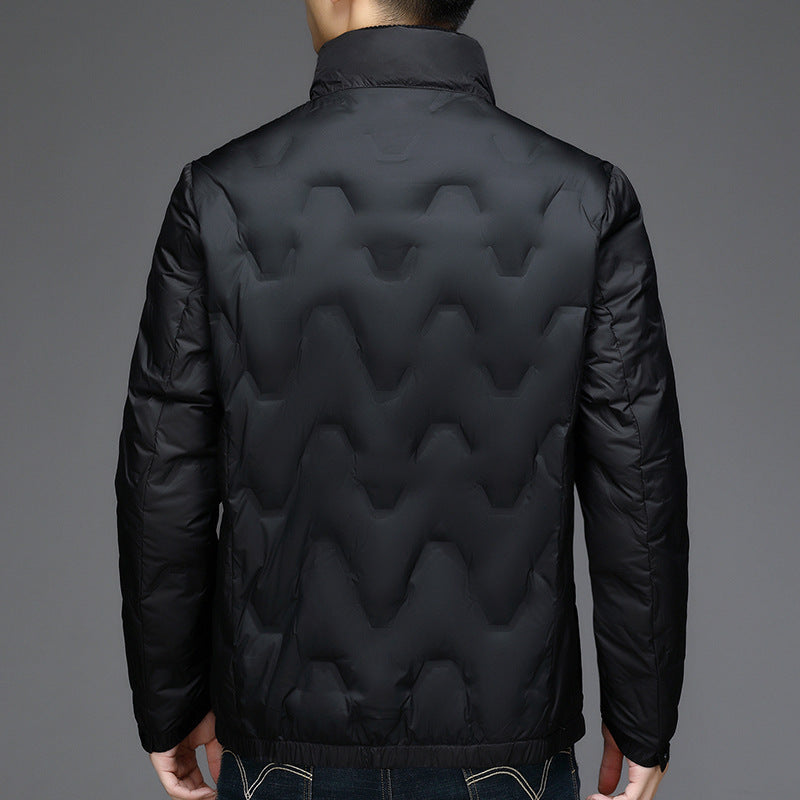 Geometric embossed letters stand-up collar down jacket Geometric embossed letters stand-up collar down jacket