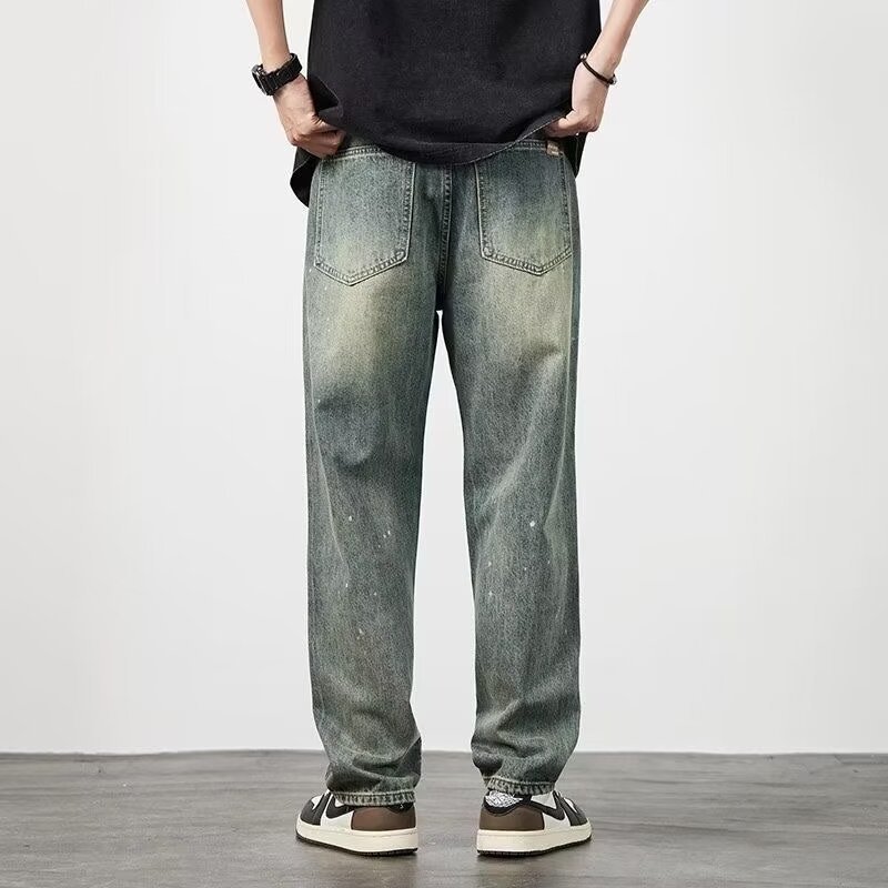 Distressed High Waist Jeans Men's Straight-leg Pants Distressed High Waist Jeans Men's Straight-leg Pants