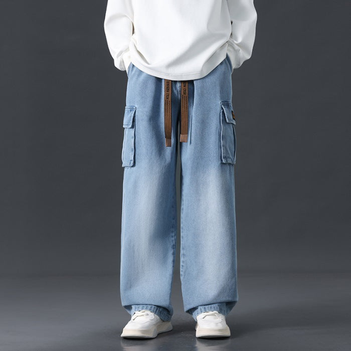 Loose Straight Wide-leg Pants Draping Gradient Washed Jeans For Men Loose Straight Wide-leg Pants Draping Gradient Washed Jeans For Men