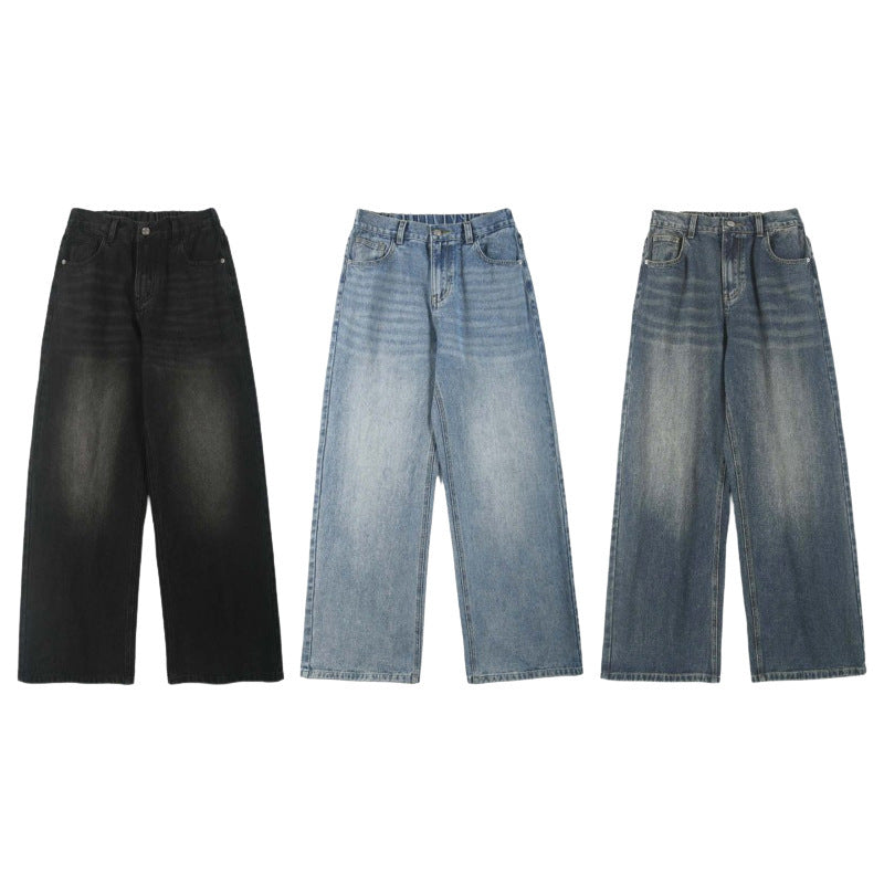 Men And Women Washed-out Vintage Wide-leg Pants Men And Women Washed-out Vintage Wide-leg Pants