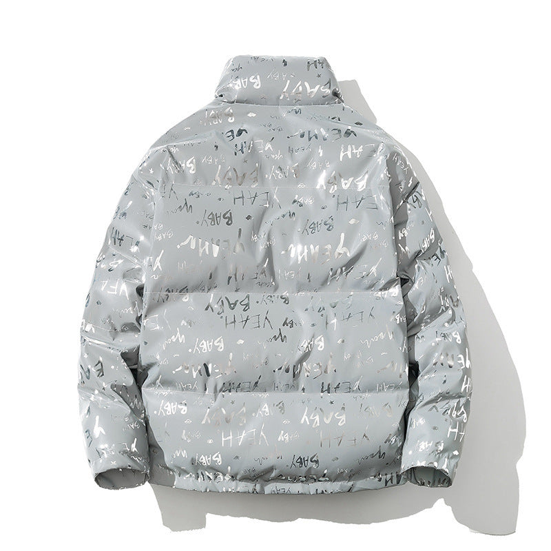 Men's Fashionable Stand Collar Reflective Letter Padded Jacket Men's Fashionable Stand Collar Reflective Letter Padded Jacket
