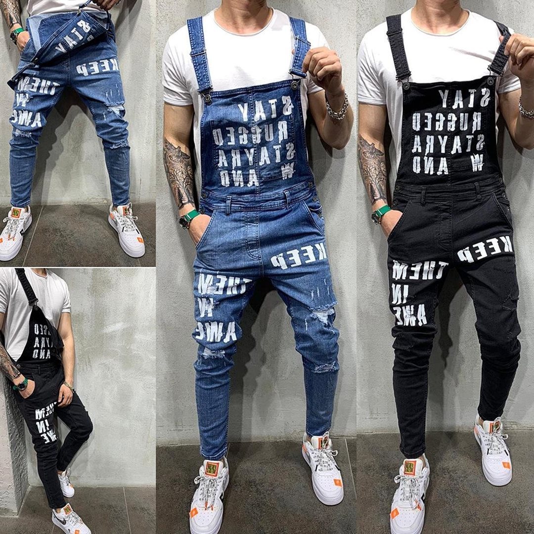 Men's braces ripped jeans jumpsuit men pants Men's braces ripped jeans jumpsuit men pants