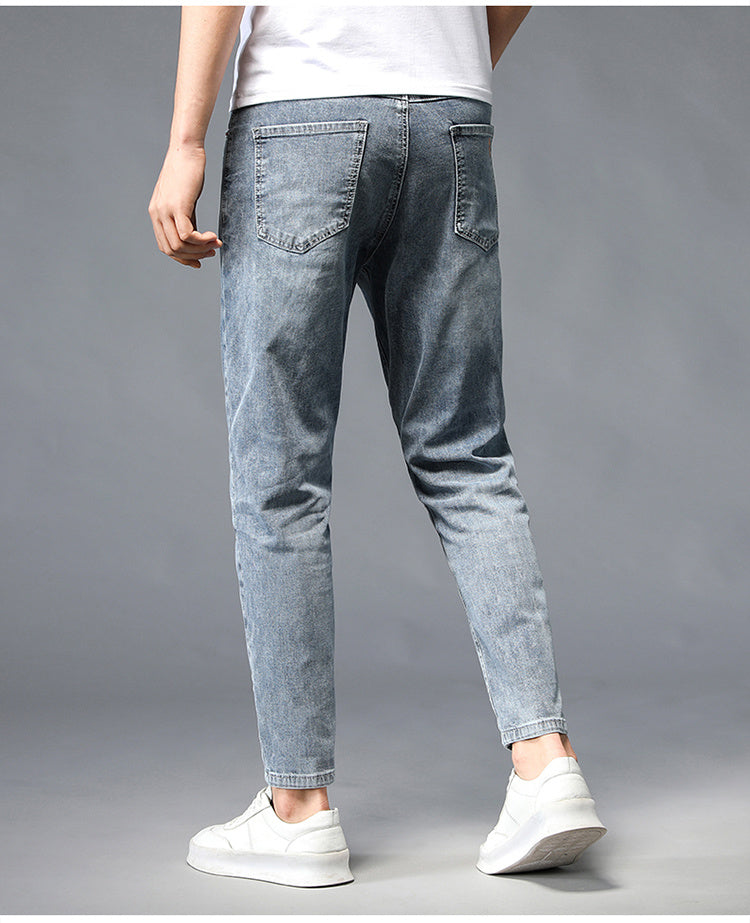 Nine-Point Washed Small Feet Jeans Straight-Leg Pants Men Nine-Point Washed Small Feet Jeans Straight-Leg Pants Men