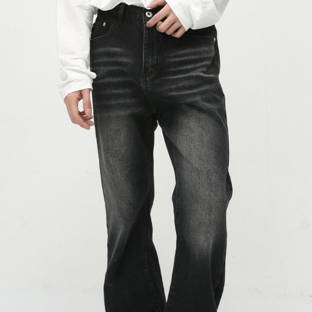 Loose Worn Looking Washed-out Slightly Flared Jeans Men Loose Worn Looking Washed-out Slightly Flared Jeans Men