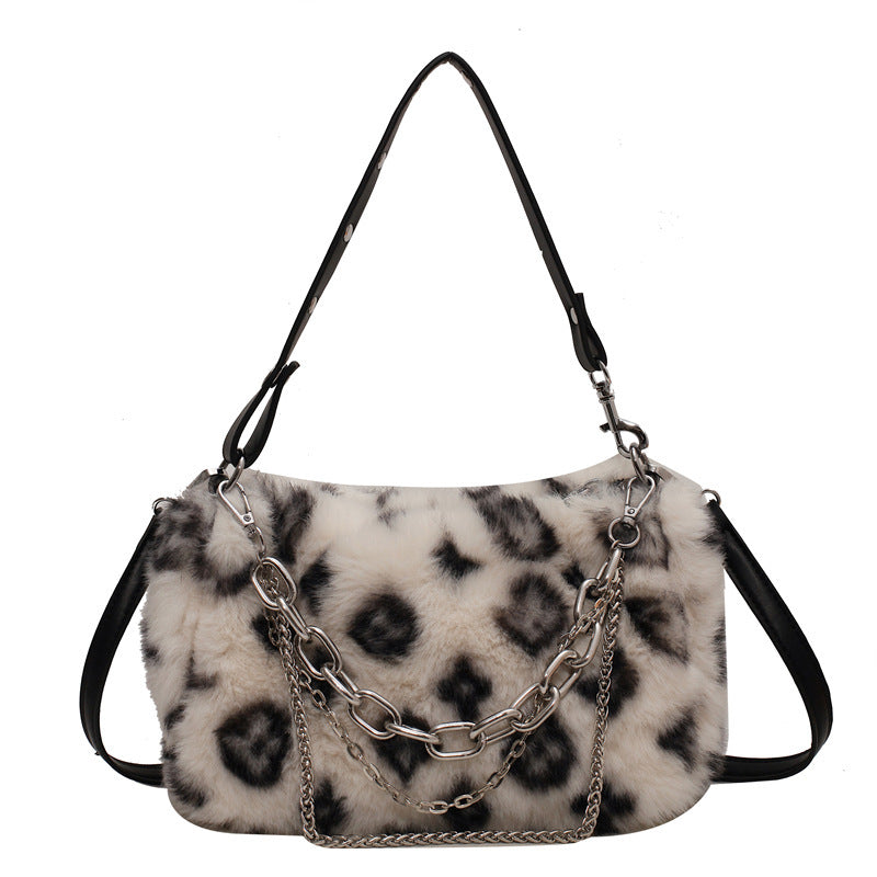 Winter Plush Bags Chain Shoulder Bag Women Flowers Print Handbags Winter Plush Bags Chain Shoulder Bag Women Flowers Print Handbags