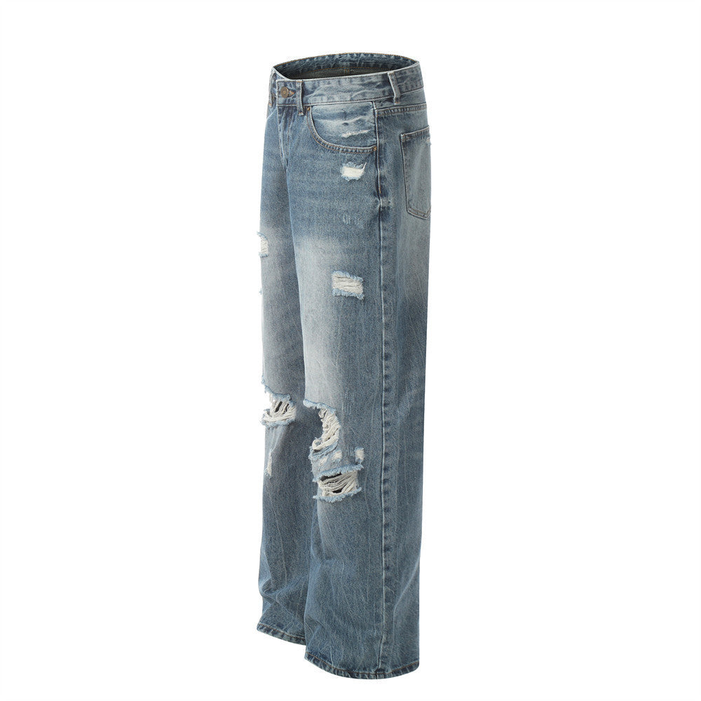 Washed And Frayed Jeans Men's Street Tide Brand Washed And Frayed Jeans Men's Street Tide Brand