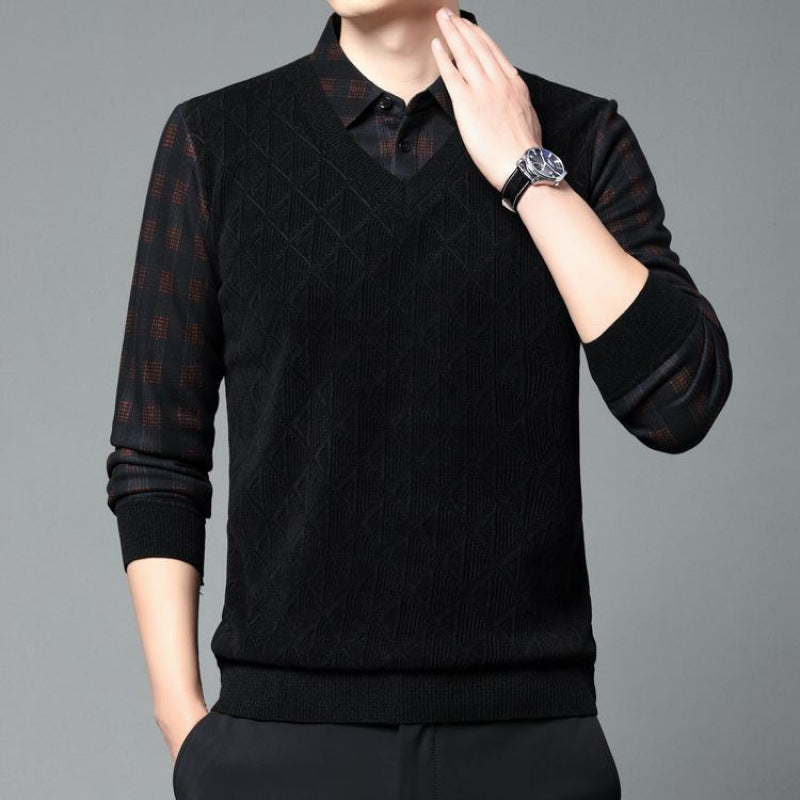 Men's Fleece-lined Thickened Fake Two-piece T-shirts Bottoming Shirt Men's Fleece-lined Thickened Fake Two-piece T-shirts Bottoming Shirt