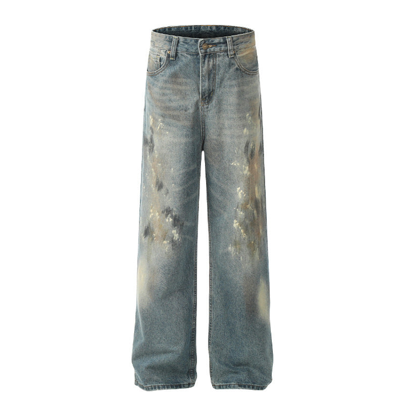 Men's Splash-ink Paint American Retro Loose Straight Wide-leg Pants Men's Splash-ink Paint American Retro Loose Straight Wide-leg Pants