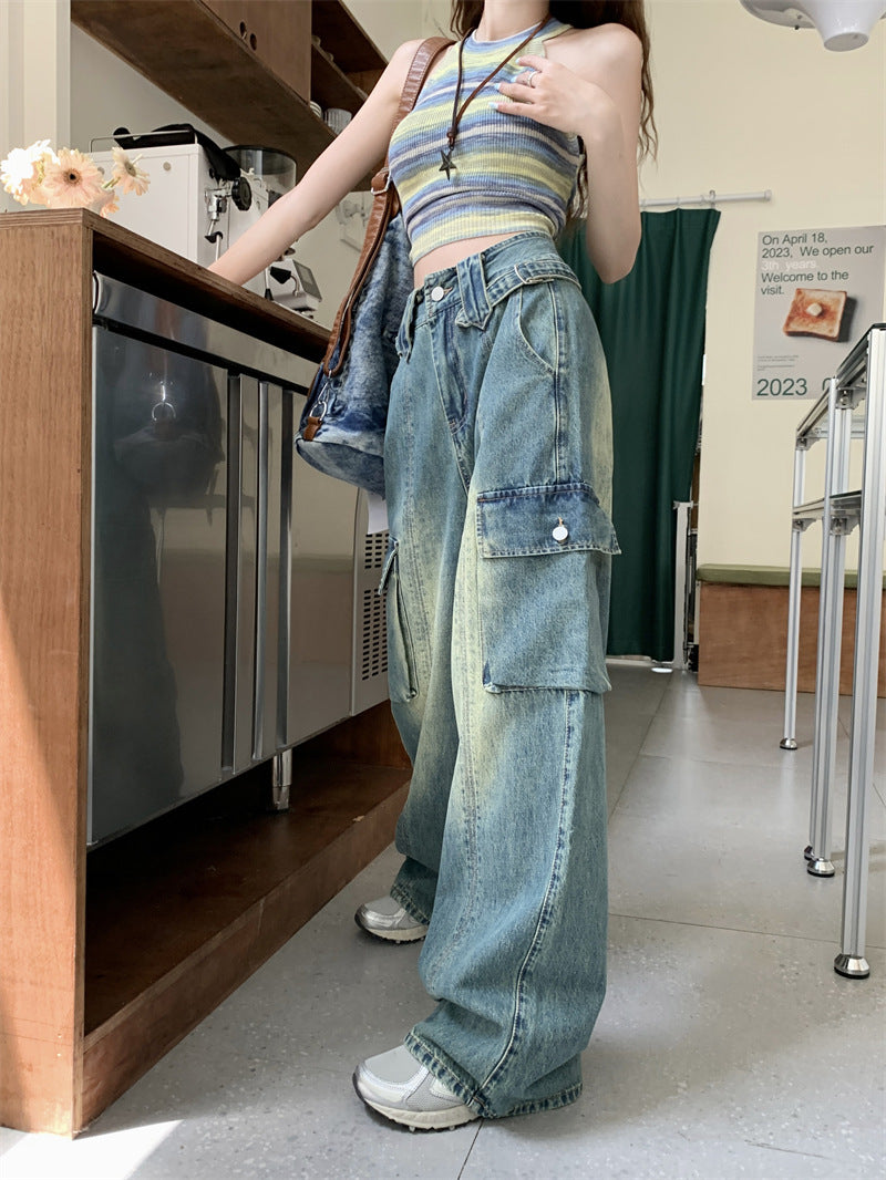 Slim Fit Loose High Waist Slimming Wide Leg American Retro Workwear Straight Jeans For Women Slim Fit Loose High Waist Slimming Wide Leg American Retro Workwear Straight Jeans For Women