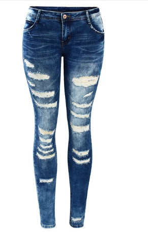 Stretch cotton hole pencil feet jeans women Stretch cotton hole pencil feet jeans women