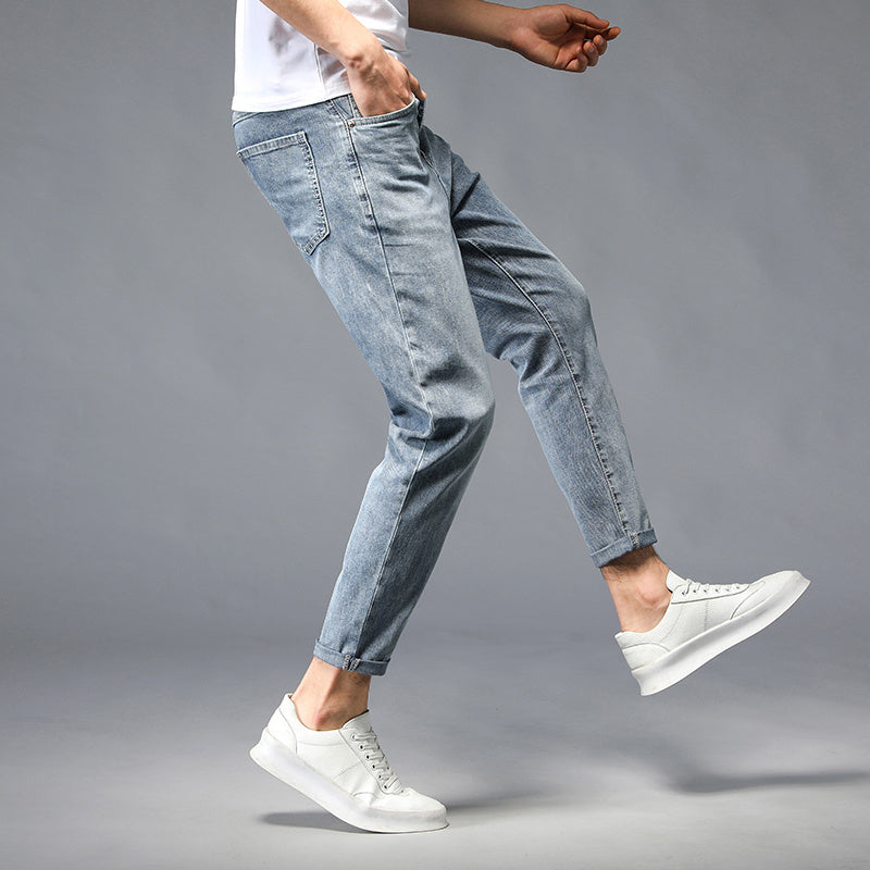 Nine-Point Washed Small Feet Jeans Straight-Leg Pants Men Nine-Point Washed Small Feet Jeans Straight-Leg Pants Men