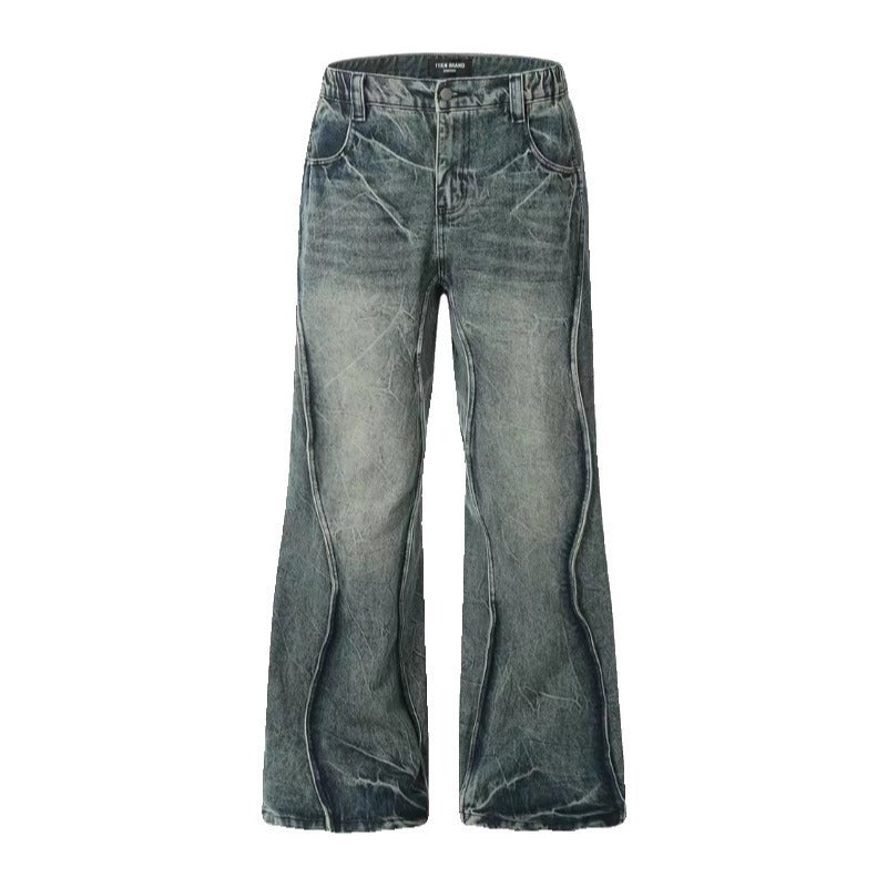 Lightning Pattern Straight Loose Casual American Street Stitching Profile Jeans Men Lightning Pattern Straight Loose Casual American Street Stitching Profile Jeans Men