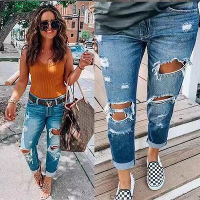 Ripped jeans personality women Ripped jeans personality women