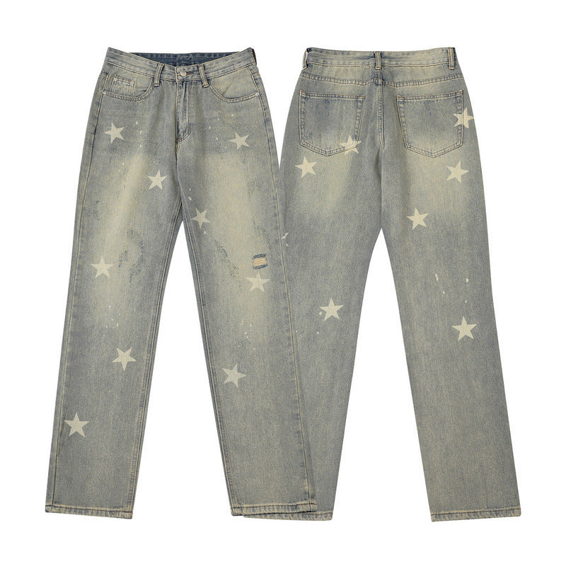 Fashion XINGX Printed Washed Jeans Men Fashion XINGX Printed Washed Jeans Men