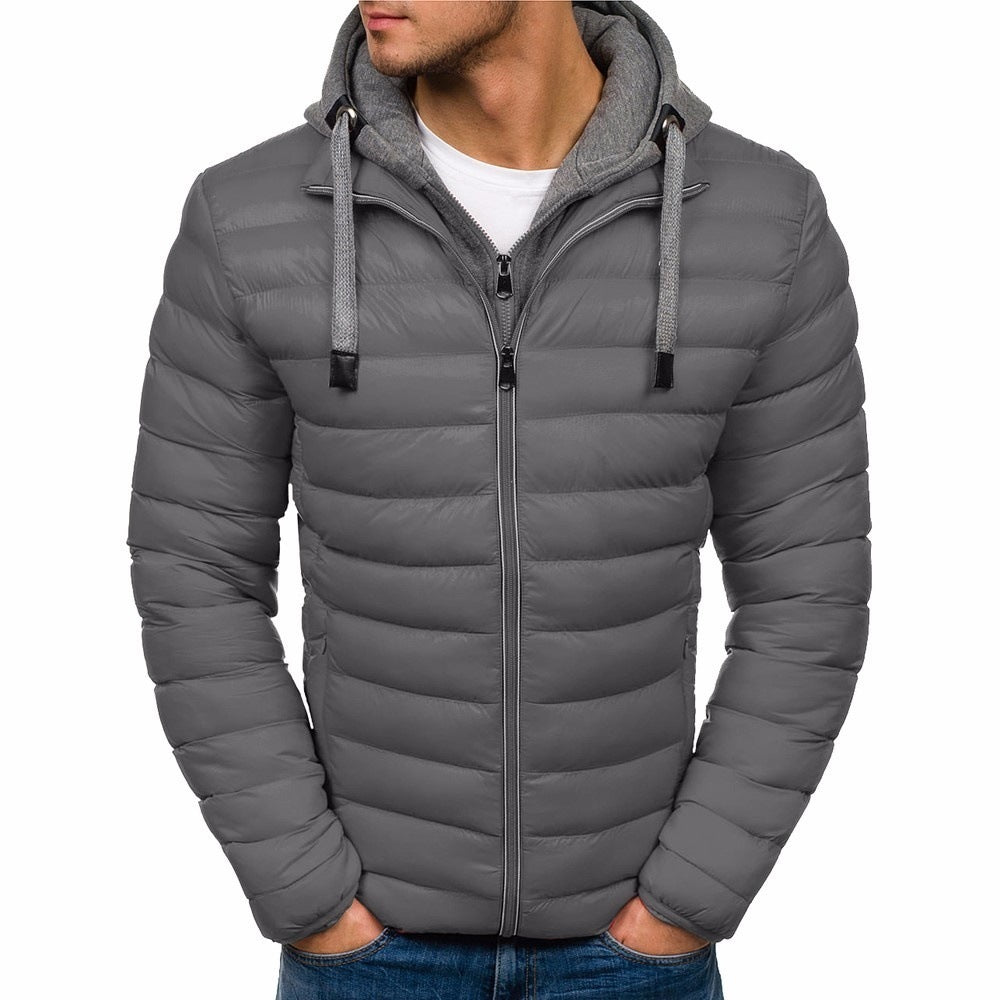 Men's pure color hooded simple cotton jacket Men's pure color hooded simple cotton jacket