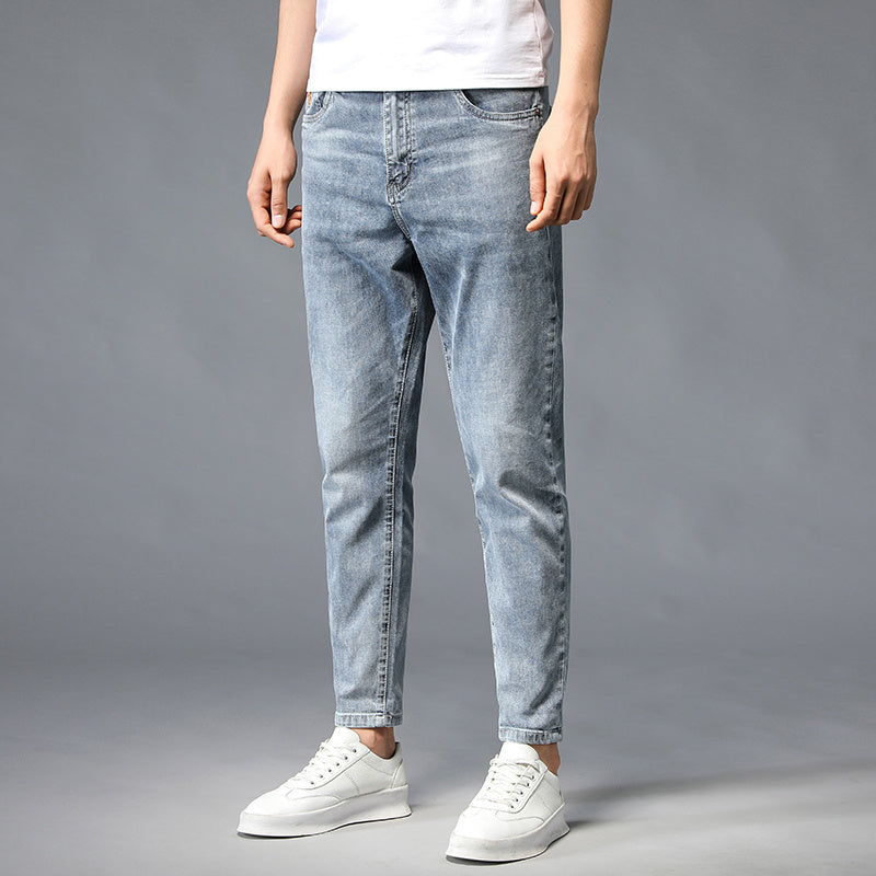Nine-Point Washed Small Feet Jeans Straight-Leg Pants Men Nine-Point Washed Small Feet Jeans Straight-Leg Pants Men