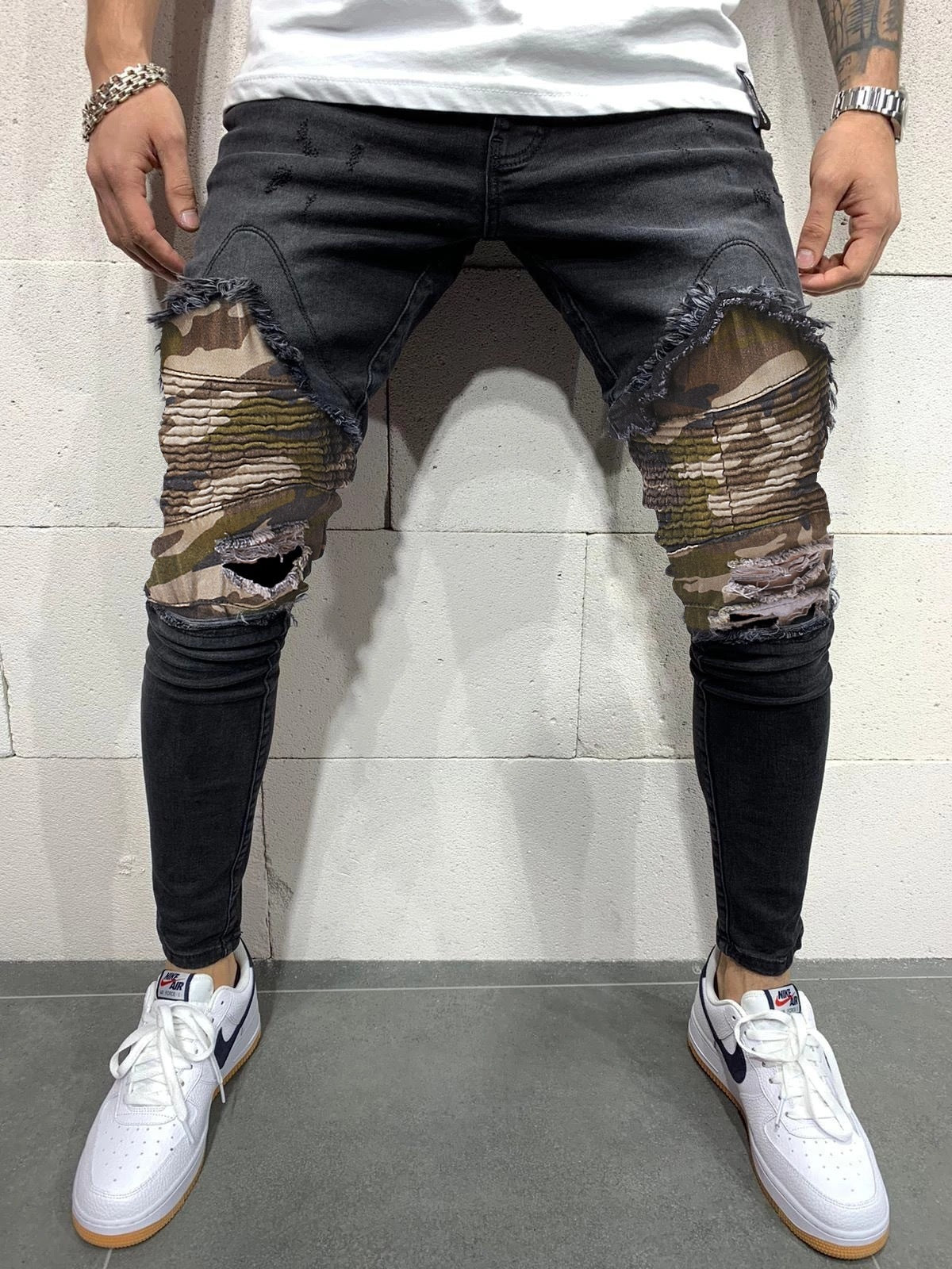 Men s Pleated Camouflage Slim fit Jeans Men s Pleated Camouflage Slim fit Jeans