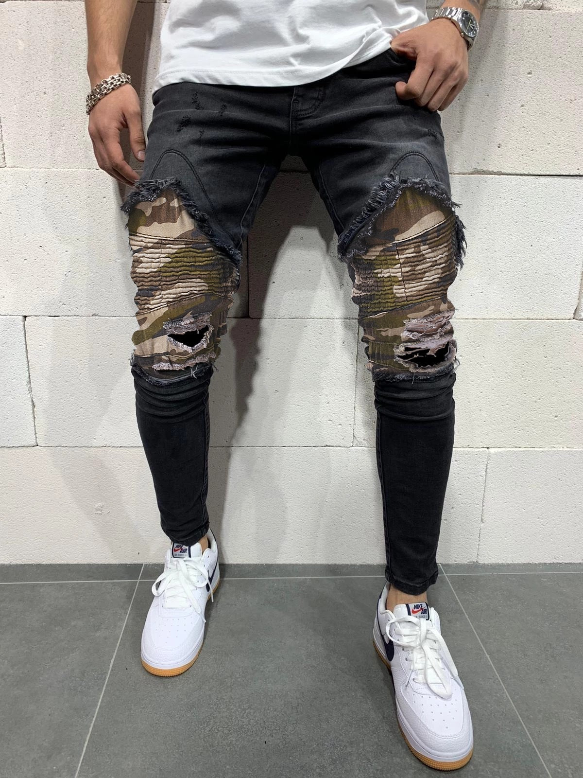 Men s Pleated Camouflage Slim fit Jeans Men s Pleated Camouflage Slim fit Jeans