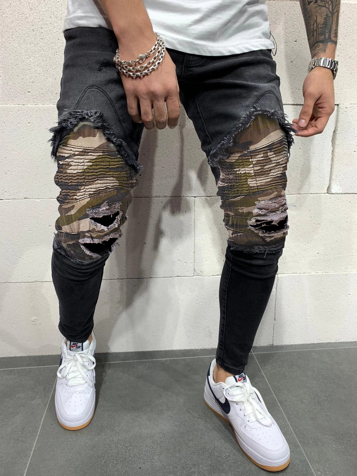 Men s Pleated Camouflage Slim fit Jeans Men s Pleated Camouflage Slim fit Jeans