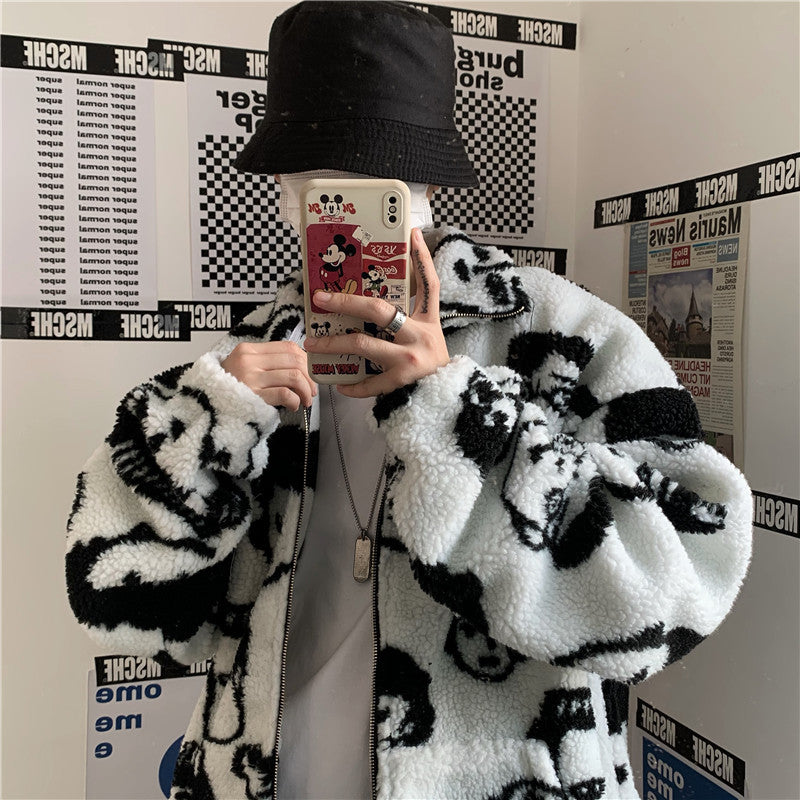 WAKUTA Winter Wool Coat Female Street Wear Chic Cute Funny Print Coats and Jackets Casual Loose Winter Clothes for Women WAKUTA Winter Wool Coat Female Street Wear Chic Cute Funny Print Coats and Jackets Casual Loose Winter Clothes for Women