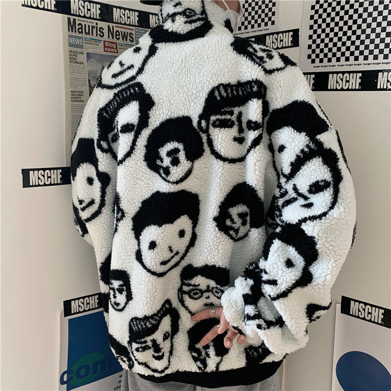WAKUTA Winter Wool Coat Female Street Wear Chic Cute Funny Print Coats and Jackets Casual Loose Winter Clothes for Women WAKUTA Winter Wool Coat Female Street Wear Chic Cute Funny Print Coats and Jackets Casual Loose Winter Clothes for Women