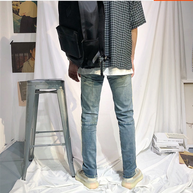 Summer European And American Street Hip.Hop Single Bar White Edge Pants Men''S Trend Slim Light Blue Cat Whiskers Pierced Jeans Summer European And American Street Hip.Hop Single Bar White Edge Pants Men''S Trend Slim Light Blue Cat Whiskers Pierced Jeans
