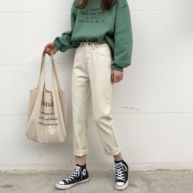 Korean Style Lace High Waist Jeans Women Loose Straight Wide Leg Pants Trousers Korean Style Lace High Waist Jeans Women Loose Straight Wide Leg Pants Trousers