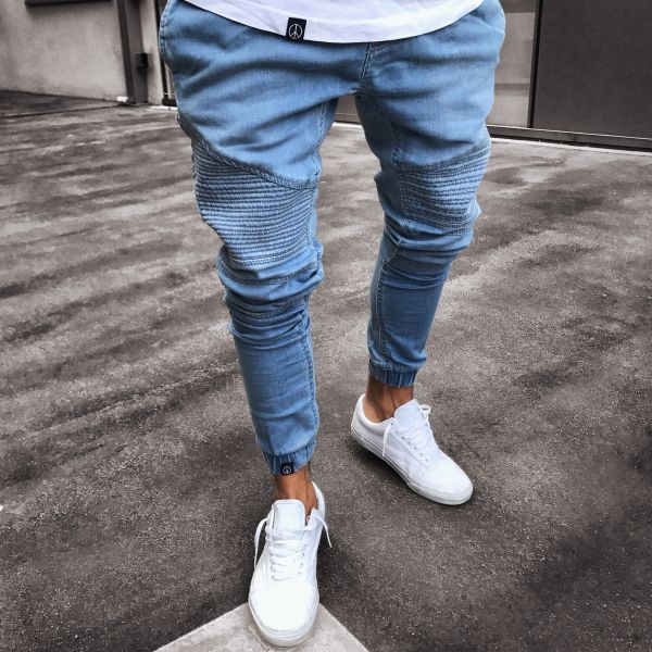 Jeans Men's Explosive Fashion Light Blue Skinny Jeans Men's Explosive Fashion Light Blue Skinny