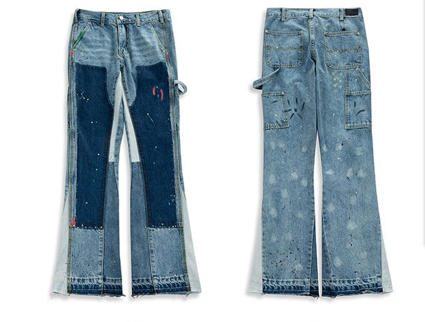 Fall Winter New Flared Wide-Leg Pants Men And Women Patch Wash Water Beggar Jeans Fall Winter New Flared Wide-Leg Pants Men And Women Patch Wash Water Beggar Jeans
