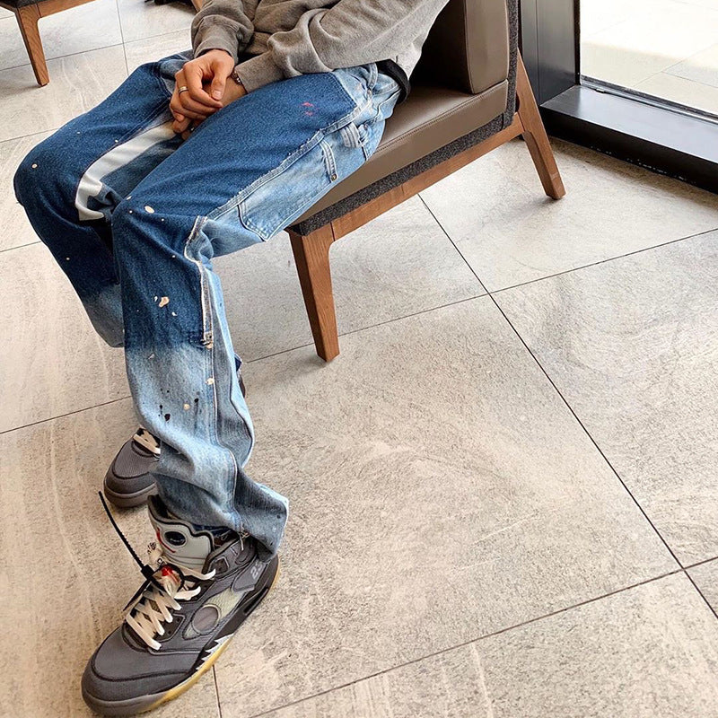 Fall Winter New Flared Wide-Leg Pants Men And Women Patch Wash Water Beggar Jeans Fall Winter New Flared Wide-Leg Pants Men And Women Patch Wash Water Beggar Jeans