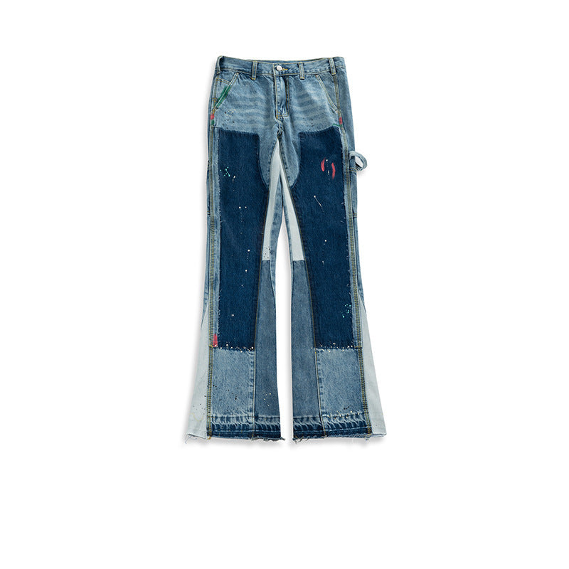 Fall Winter New Flared Wide-Leg Pants Men And Women Patch Wash Water Beggar Jeans Fall Winter New Flared Wide-Leg Pants Men And Women Patch Wash Water Beggar Jeans
