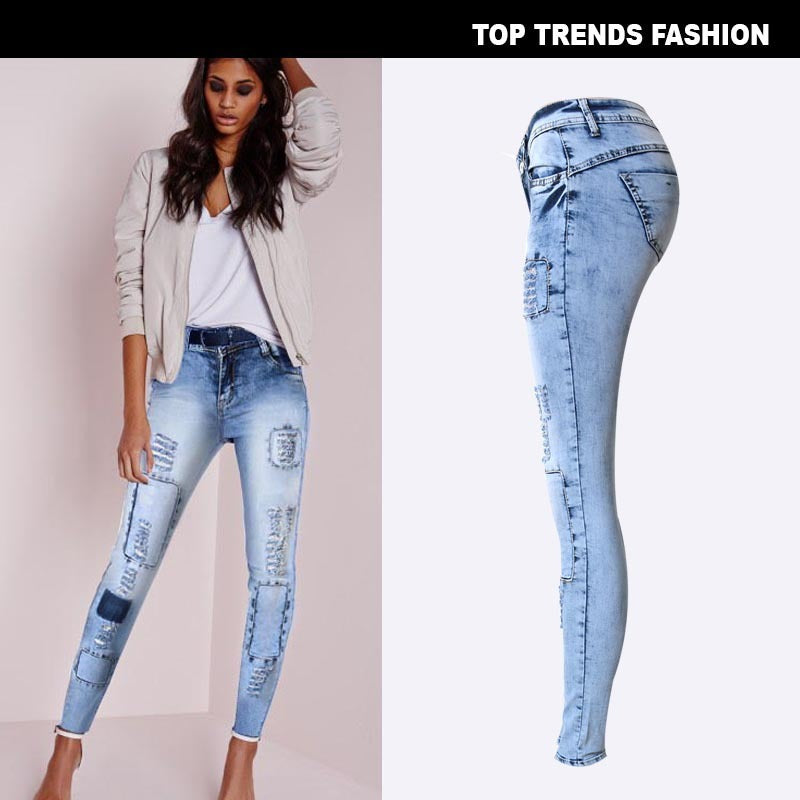 Summer Style Low Waist Sky Blue Patchwork Skinny Tights Women Pencil Jeans High Stretch Sexy Push Up Denim Women Fashion Jeans Summer Style Low Waist Sky Blue Patchwork Skinny Tights Women Pencil Jeans High Stretch Sexy Push Up Denim Women Fashion Jeans