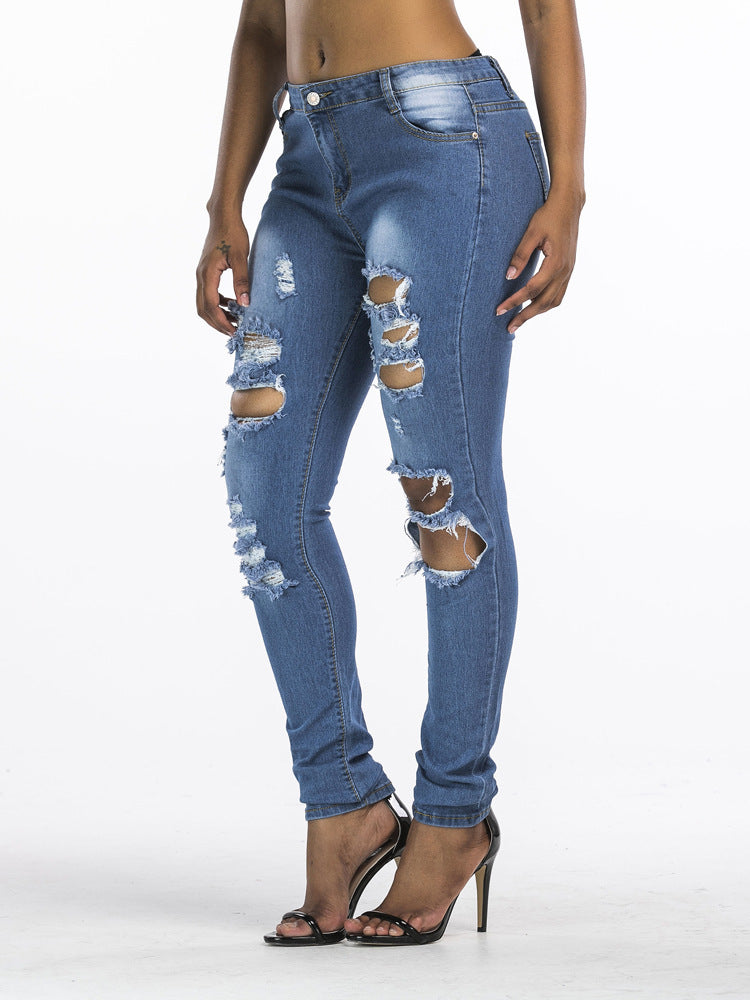 Ripped Jeans Women Trousers European And American Cross-border Hot Models Plus Size Pants Women Ripped Jeans Women Trousers European And American Cross-border Hot Models Plus Size Pants Women